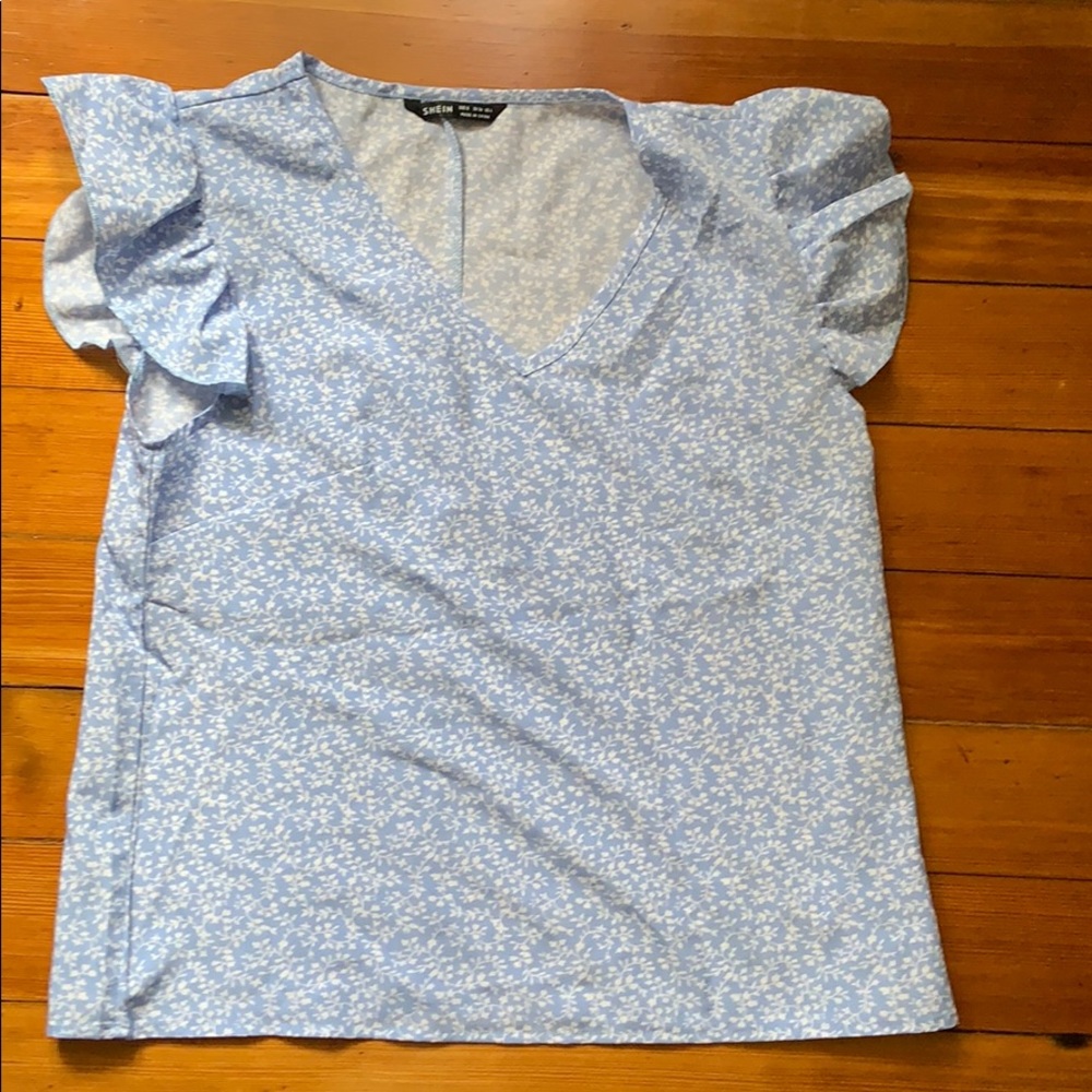 SHEIN light blue flowered top